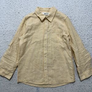 H&M Youth 5-6 Years Linen Blend Button Down Shirt Yellow Striped Collared